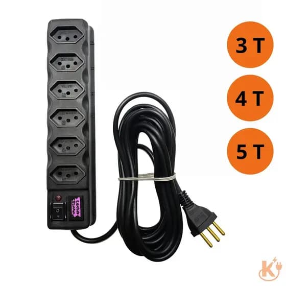 Filtro de Linha com 5, 4 e 3 tomadas tripolar com fusível 10A 500W 3 pinos Regua Eletrica Bivolt
