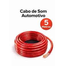 5 Metros de Cabo de Som Automotivo Vermelho com Alta Potencia 10mm, 16mm e 21mm