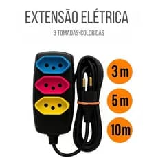 Extensão Elétrica Bivolt  de 3, 5 e 10 Metros - Tomadas Tripolares Coloridas
