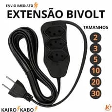 Extensão Elétrica de 3Metros Com 3 Tomadas Bivolt 10 Amperes Cabo Resistente 2,3,5,10,20,30 METROS
