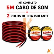Kit Cabo Som Automotivo Bicolor Flexível 5mts + 2 Fitas Isolantes Pretas