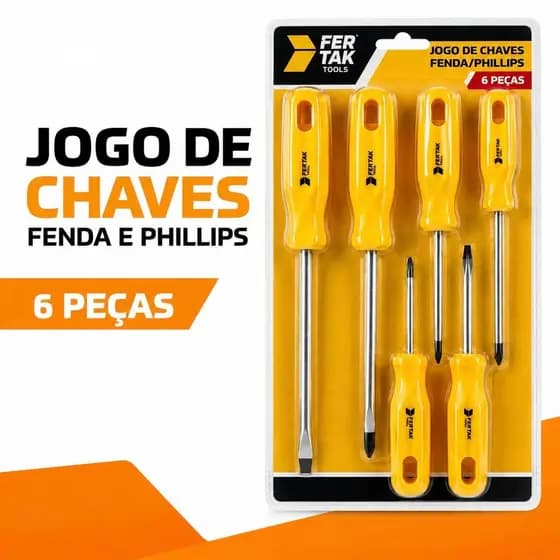 Kit Jogo de Chaves Fenda e Phillips 6 Peças Fertak