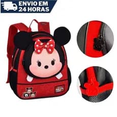 Mochila Infantil Menina De Costas Escolar Passeio Minnie com Orelhinhas 3D Resistente Durável