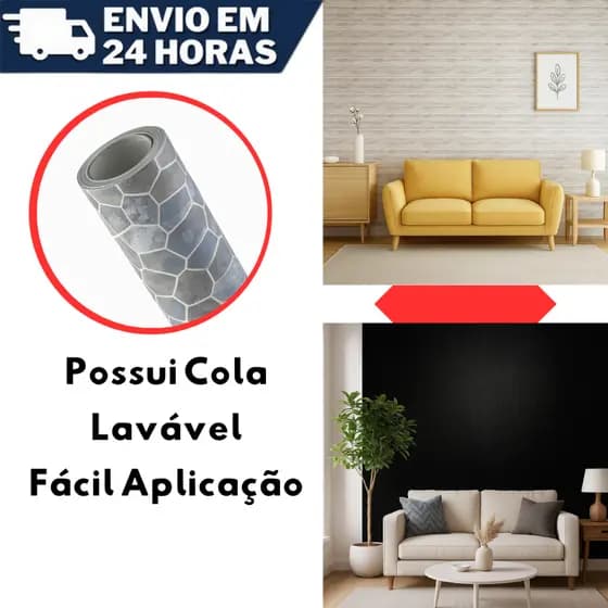 Papel de Parede Adesivo PVC 5 Metros Cola Lavavel Facil Aplicacao Quarto Sala Cozinha Resistente