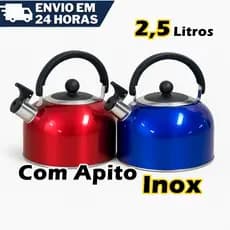 Chaleira com Apito Inox Acabamento Brilhante Moderno Chás Cafés Chimarrão Fácil Limpeza Sortido