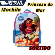 Mochila Infantil Menina Costa Princesa do Mar Azul ou Rosa Sortido Acolchoada Confortável Escola