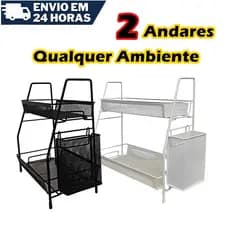 Organizador Multiuso 2 Andares Aramado Preto ou Branco Escritório Quarto Maquiagem Banheiro