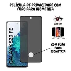 Pelicula de Privacidade Vidro 3D Para Samsung Galaxy S20 FE Com Furo Para Biometria