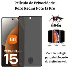 Película de Vidro 3D Privacidade Para Note 15 Pro - Com Biometria na Tela AAA+