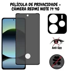 Película Privacidade Redmi Note 14 4G C/ Furo Para Biometria + Película Para Câmera
