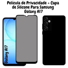 Película de Privacidade Vidro 3D Para Samsung Galaxy A17 + Capa de Silicone Preta