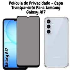 Película de Privacidade Vidro 3D Para Samsung Galaxy A17 + Capa Anti-Impacto Transparente