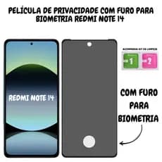 Película de Privacidade Vidro 3D Para Redmi Note 14 4G / 5G Com Furo Para Biometria