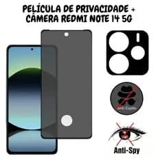 Película de Privacidade Redmi Note 14 5G C/ Furo Para Biometria + Película Para Câmera