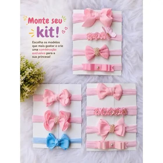 Monte Seu Kit 4 Faixinhas Bebê Menina Personalizadas | Escolha Cores e Modelos | Laços RN