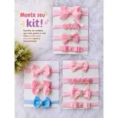 Monte Seu Kit 4 Faixinhas Bebê Menina Personalizadas | Escolha Cores e Modelos | Laços RN