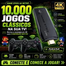 Game Stick 4K Retrô 10000 Jogos Console Retro HDMI Sem Fio 2 Controles Clássicos PS1 Atari
