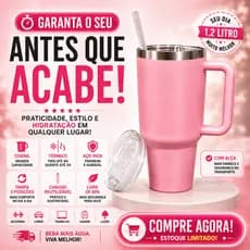Copo Térmico 1200ml Inox com Alça e Canudo Rosa Garrafa Térmica Grande