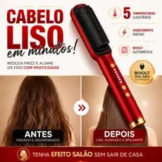 Escova Alisadora Elétrica Bivolt 5 em 1 Profissional Temperatura Ajustável Anti Frizz Vermelha