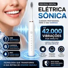 Escova Dental Elétrica Recarregável USB IPX7 6 Modos 4 Refis Sônica Ultrassônica