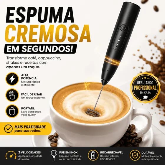 Mini Mixer Elétrico Portátil Recarregável USB Premium Batedor de Leite Cappuccino Shakes Ovos Inox