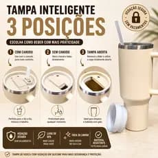 Copo Térmico Inox 1200ml com Alça e Canudo Tampa 3 Posições Bege
