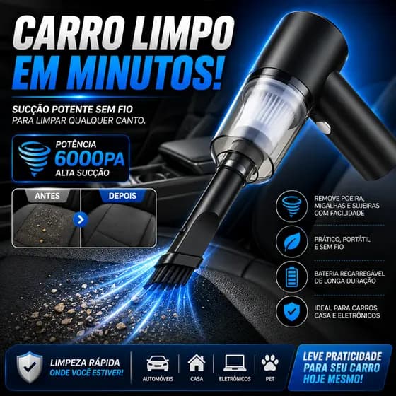 Aspirador Automotivo Portátil Potente Sem Fio Recarregável Premium Mini Aspirador Carro Bivolt