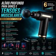 Pistola Massageadora Elétrica Muscular Portátil 6 Velocidades Recarregável com 4 Acessórios