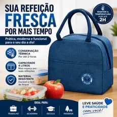 Bolsa Térmica Marmita Lancheira 4L com Bolso Lateral Alça Reforçada Trabalho Academia