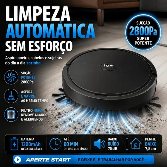 Robô Aspirador de Pó Recarregável 110V Cores Sortidas Automático Sensor Obstáculos Filtro HEPA 2800