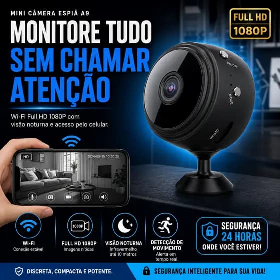 Mini Câmera Espiã WiFi Full HD 1080p A9 Visão Noturna Detecção Movimento Áudio Android iPhone