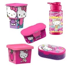 Kit Potes Infantis Marmita Lanche Escolar Organizador Multiuso Criança Hello Kitty