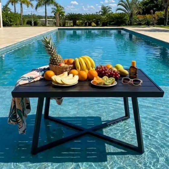 Mesa Centro Apoio em Alumínio Resistente ao Tempo Pintura Eletrostática UV Praia Piscina Resorts