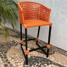 Banqueta Alta Paris Cozinha Balcão Em Alumínio Premium Bistrô  Corda Naútica Resistente ao Tempo