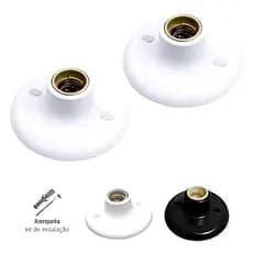 Kit 02 Luminária Plafon Plafonier Bocal Comum E27 110/220 Volts Preto/Branco