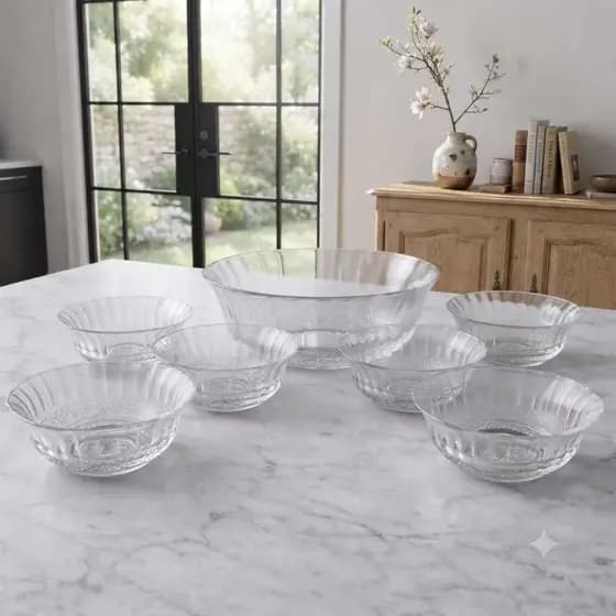 Jogo Bowl para Sobremesa de Vidro 7 peças 1 Bowl Grande 1,4L+ 6 Bowls 245ml