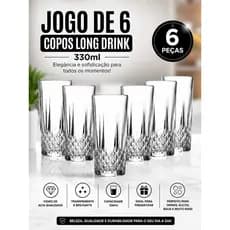 Jogo De Copos de Vidro 6 Peças Long Drink 330 ml
