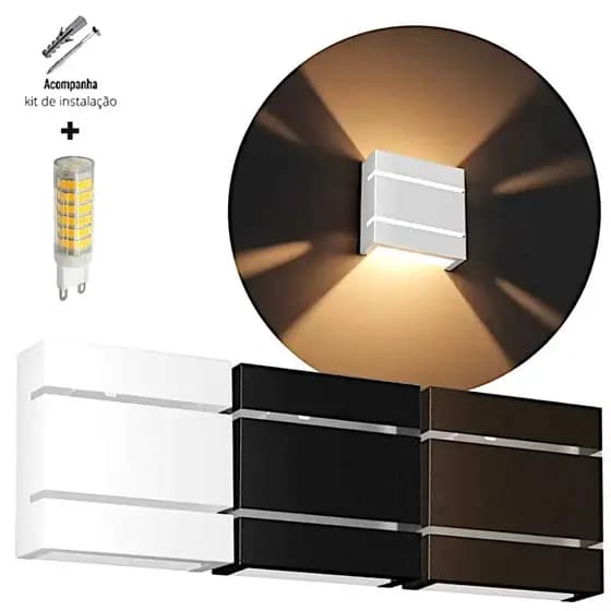 Kit 03 Arandela Dois Fachos Parede Muro Jardim Uso Externo/Interno 110/220 Volts + Lampada Led G9