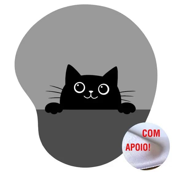 Mouse Pad Ergonômico com Apoio de Punho Gato Escondido Gatinho Cores 3