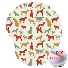 Mouse Pad Ergonômico Cachorros Cães Dogs Coloridos com Apoio de Punho Descanso