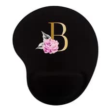 Mouse Pad Ergonômico com Letra Inicial do Nome e Flores Apoio de Punho Gota Personalizado
