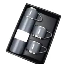 Kit Garrafa Térmica Vacuum Flask Set 500ml Com 3 Xícaras Fav Cor Cinza