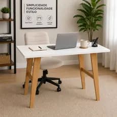Mesa de Estudo Escrivaninha Retro em MDF Branco Preto