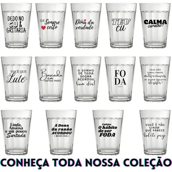 Jogo 26 Copo Americano Bar 190 ml Nadir Personalizada Frases Engraçadas Divertidas