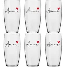 Jogo De Copos De Vidro 300ml Amor Vermelho Oca Nadir Figueiredo