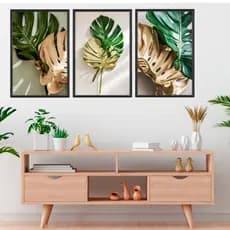 Quadro Decorativo TRIO DE Folhas e Plantas Verdes Amazónia grande luxo
