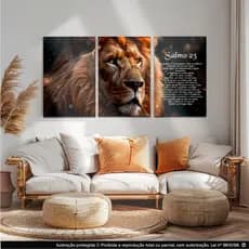 Quadros Decorativos kit 3 peças 40x60  decorativo para sala,Escritório,quarto leão rei  salmo 23