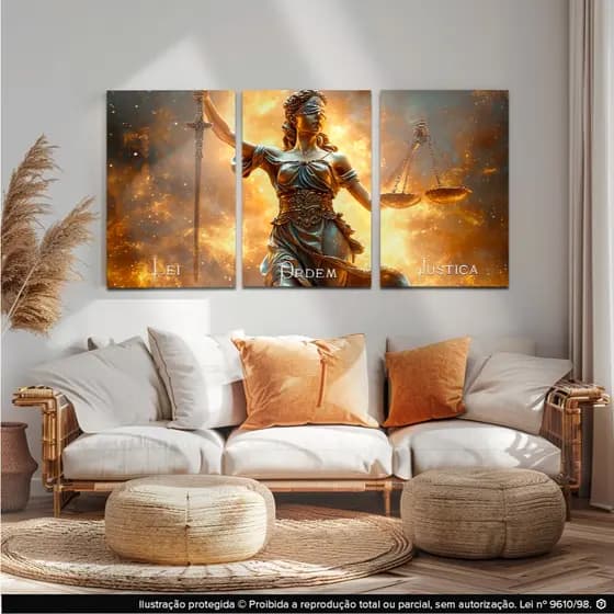 quadro decorativo sala kit 3 peças 40x60 Deusa da Justiça advogados