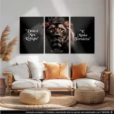 plaquinhas decorativas kit 3 peças 20x30, decorativo para sala,Escritório,quarto leão rei deus e meu refugio...