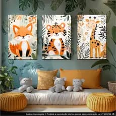 Quadros Decorativos kit 3 peças 40x60  decorativo para sala,Escritório infantil bicho fofinhos